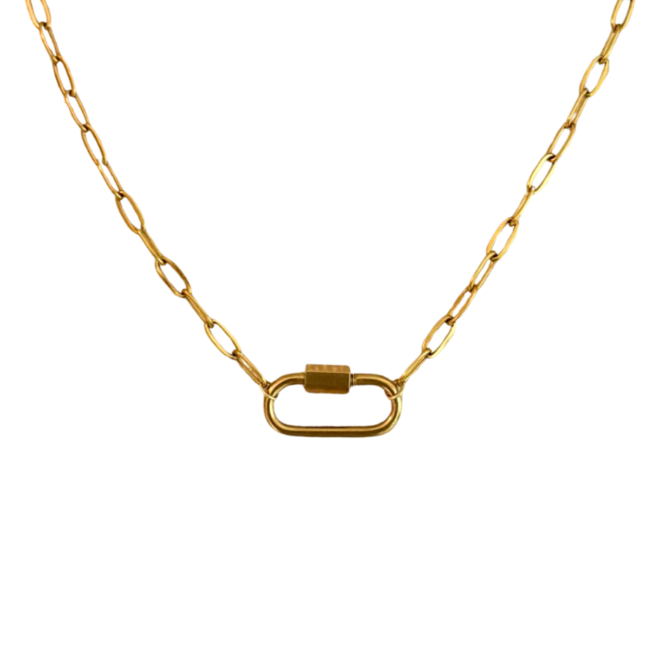 Small Gold Carabiner on Dainty Paperclip Chain