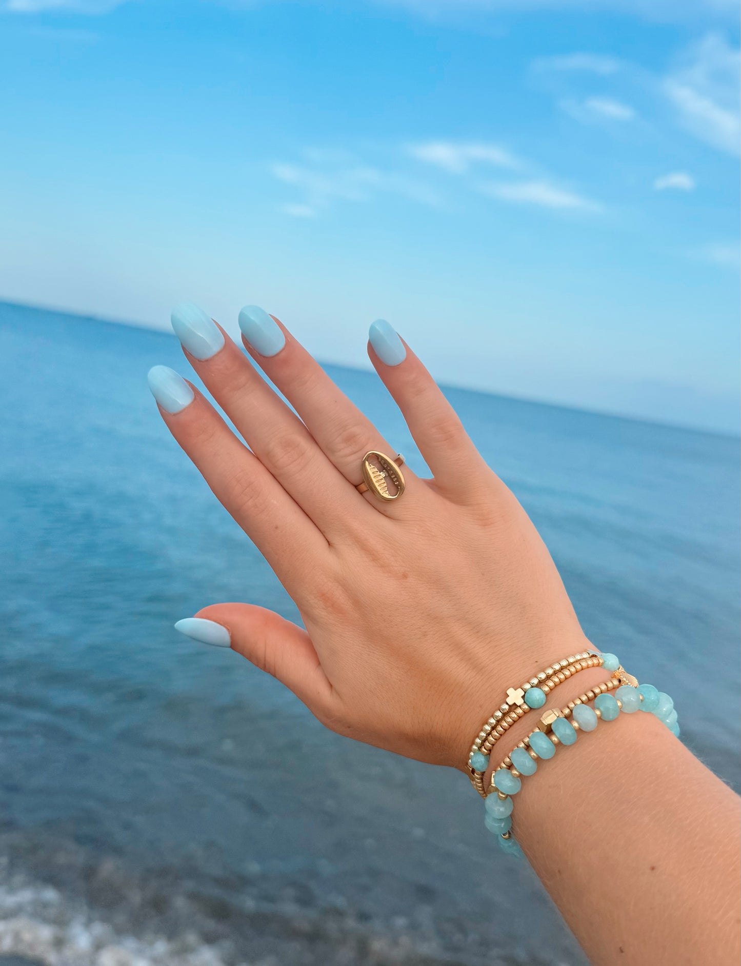 Gold Cowrie Seashell Ring