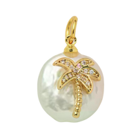 Freshwater Pearl with CZ Palm Tree Pendant