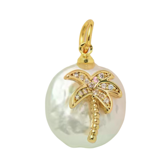 Freshwater Pearl with CZ Palm Tree Pendant