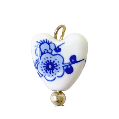 Ceramic Heart With Blue Flower Charm