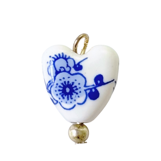 Ceramic Heart With Blue Flower Charm
