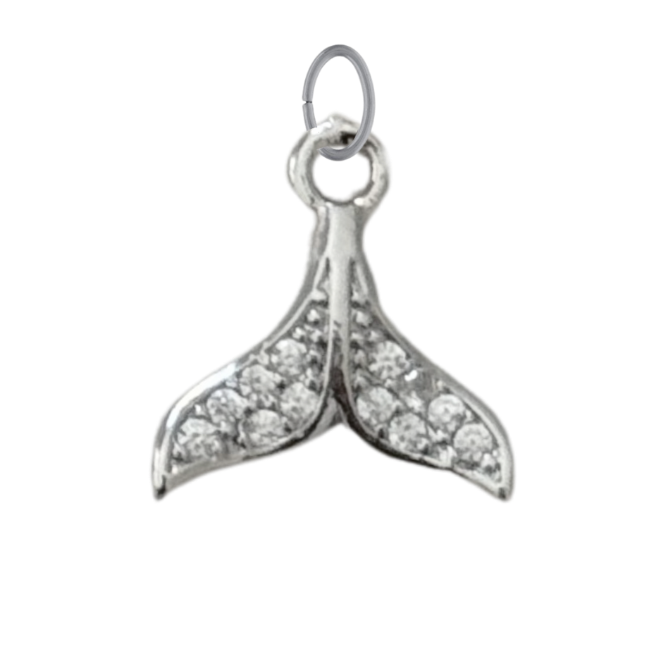 Dainty Silver CZ Gem Whale Tail Charm