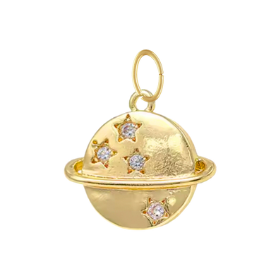 Gold Saturn Charm with CZ Gems