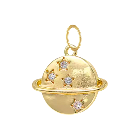 Gold Saturn Charm with CZ Gems