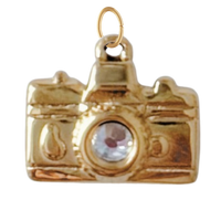 Gold Camera with CZ Gem Charm