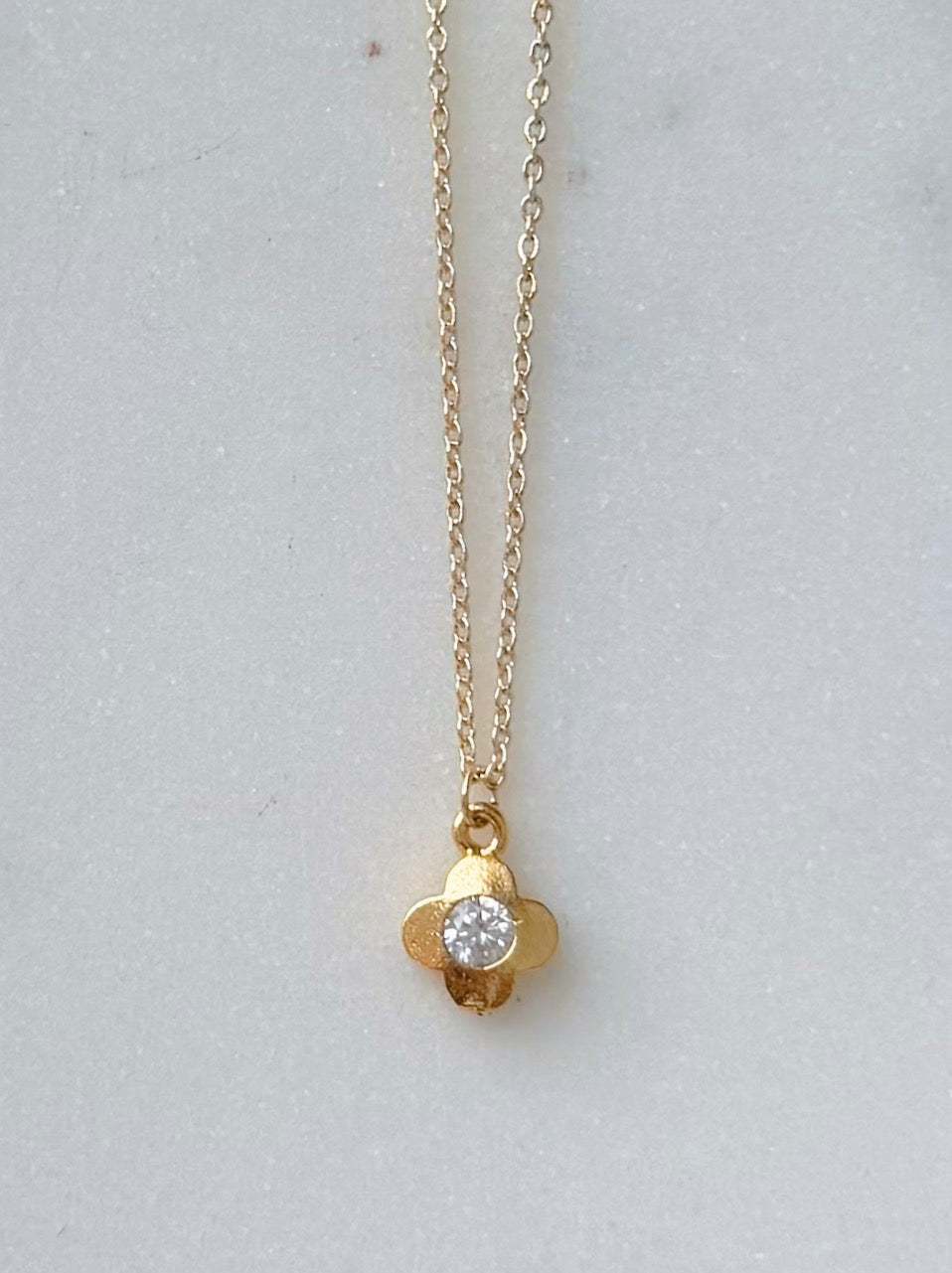 Dainty Gold Clover Gem Necklace