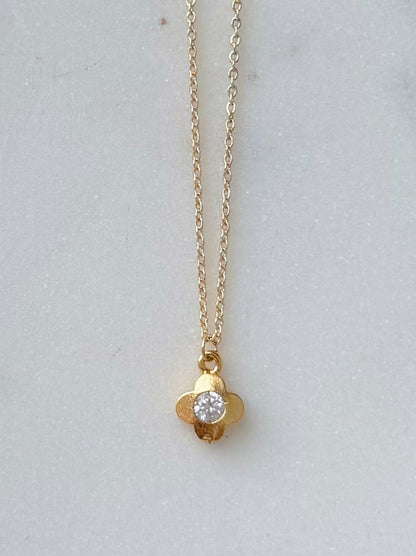 Dainty Gold Clover Gem Necklace