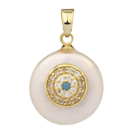 Freshwater Pearl CZ Gem Evil Eye Pendant