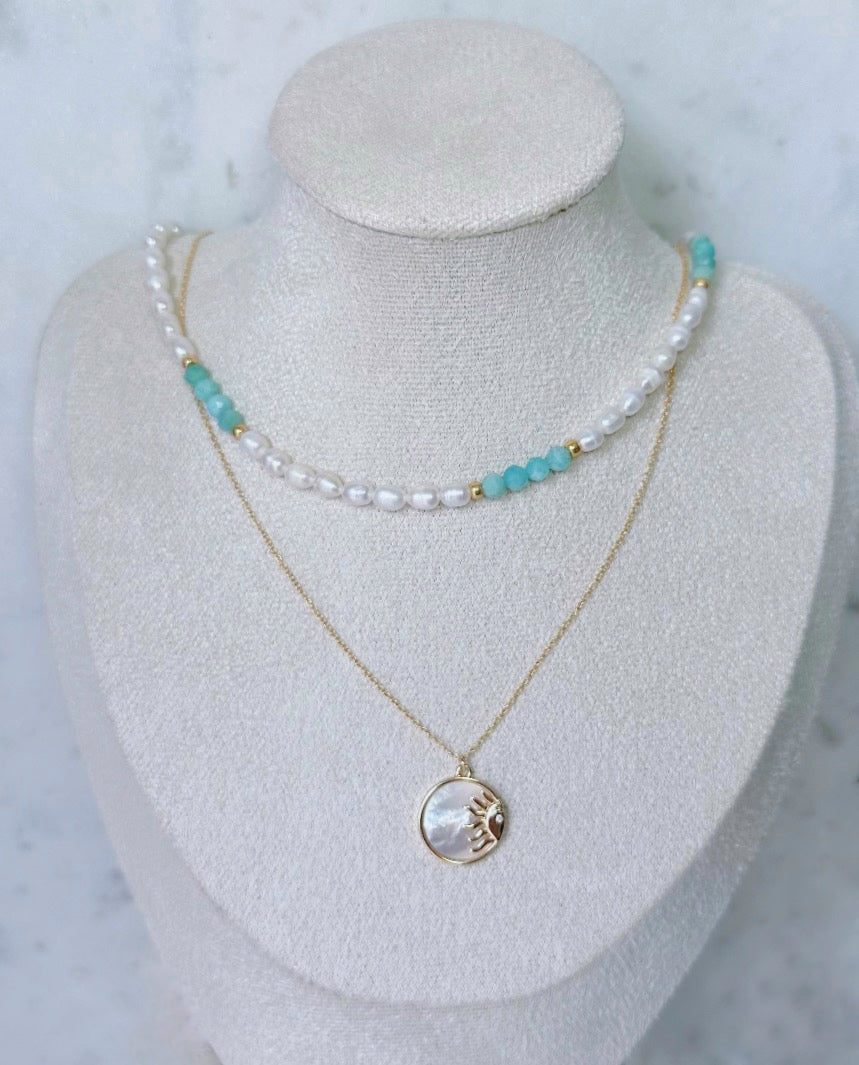 Bali Amazonite and pearl necklace