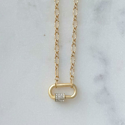 Dainty Gold CZ Carabiner Necklace