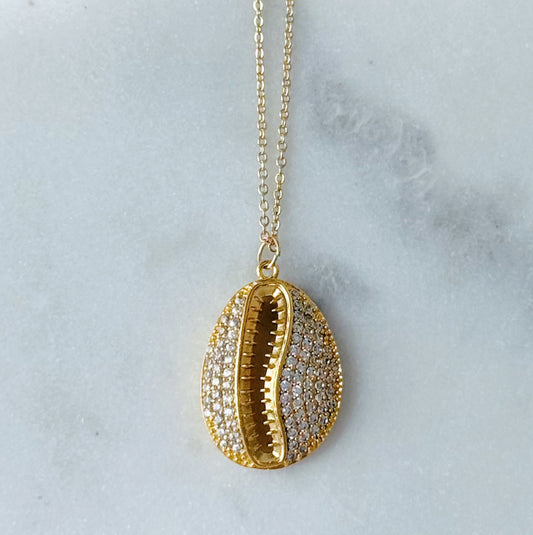 Chunky CZ Gem Cowrie Shell Necklace