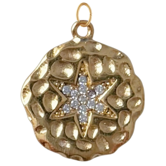 Large Round Textured CZ Gem Star Pendant