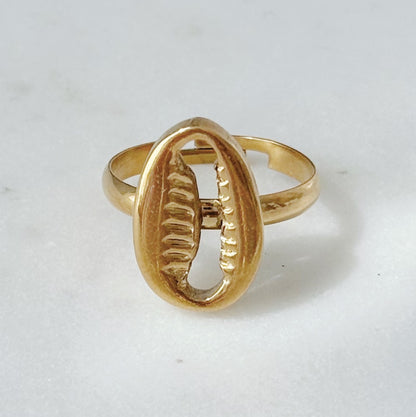 Gold Cowrie Seashell Ring