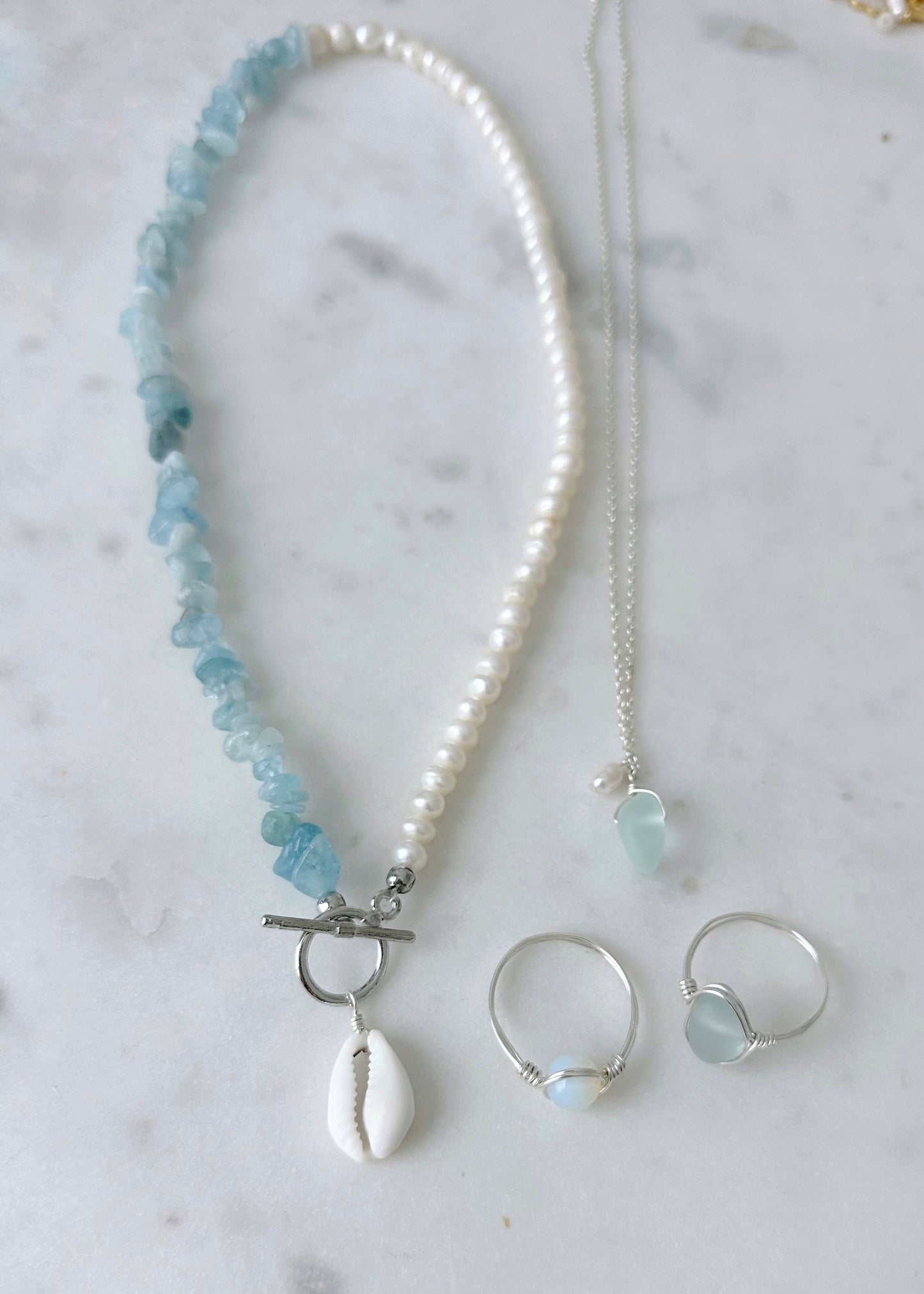 Oahu aqua and pearl necklace