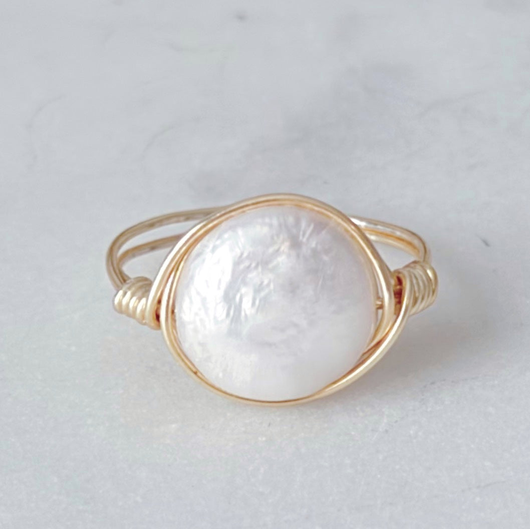 Freshwater pearl wire-wrapped ring