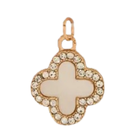Gold CZ Gem Mother of Pearl Clover Charm