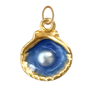 Navy Blue Clamshell & Pearl Charm