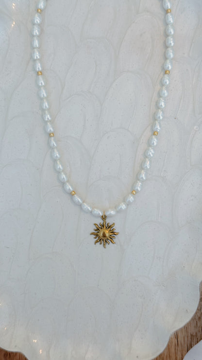 Chunky Pearl & Gold Charm Necklace