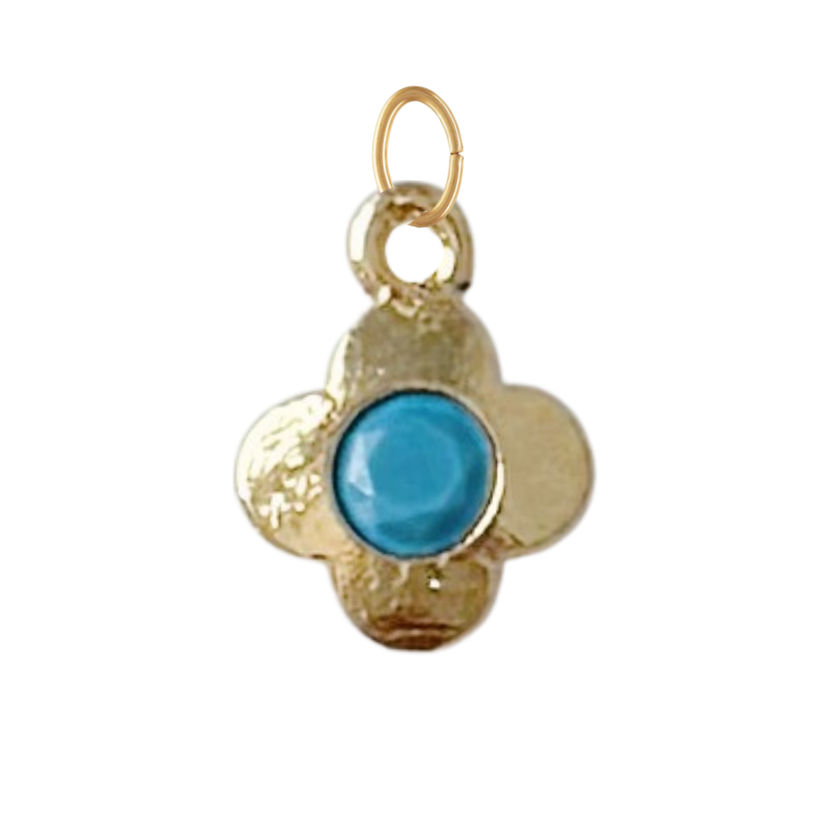 Dainty Gold Clover with Turquoise Gem Charm