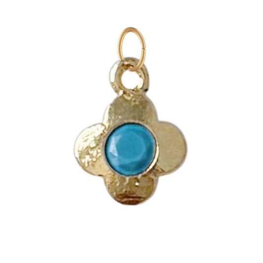 Dainty Gold Clover with Turquoise Gem Charm
