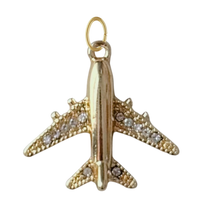 Gold CZ Gem Airplane Charm