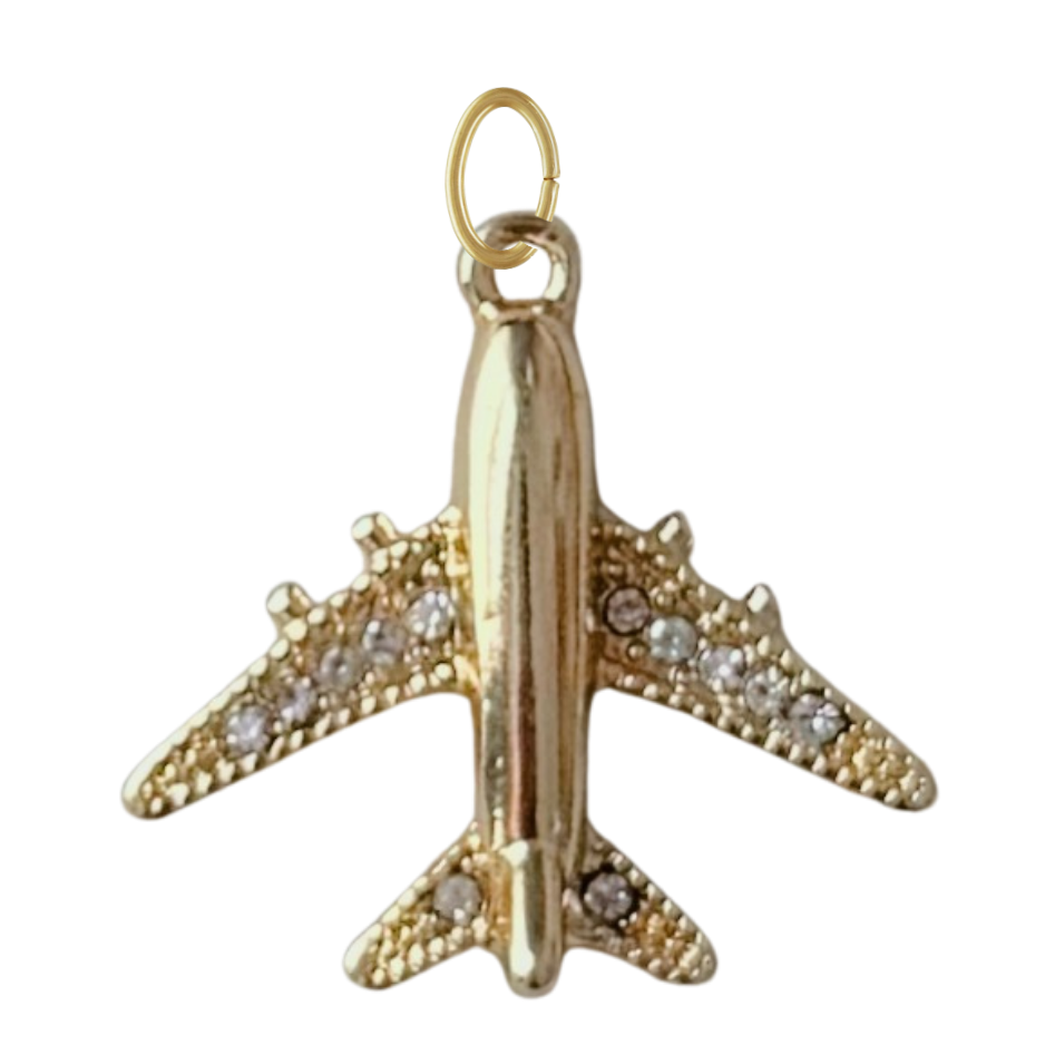 Gold CZ Gem Airplane Charm