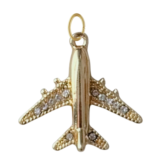 Gold CZ Gem Airplane Charm