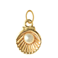 Gold Clamshell with Pearl Charm