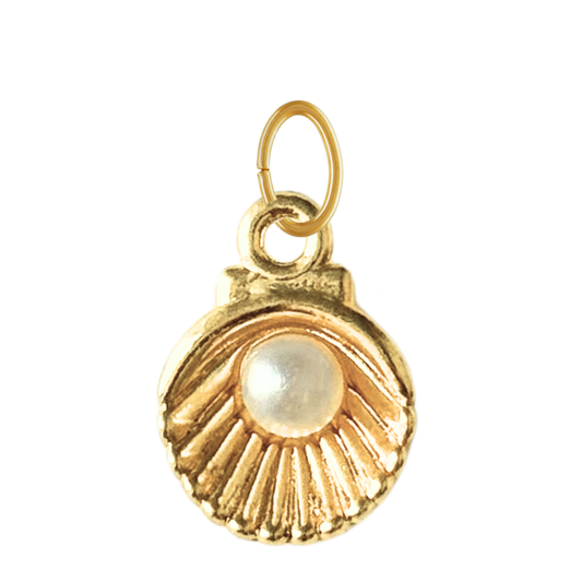 Gold Clamshell with Pearl Charm