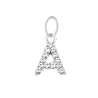 Dainty Silver CZ Gem Initial - A