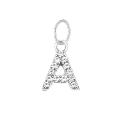 Dainty Silver CZ Gem Initial - A