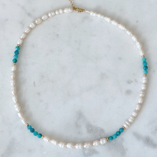 Bali Amazonite and pearl necklace