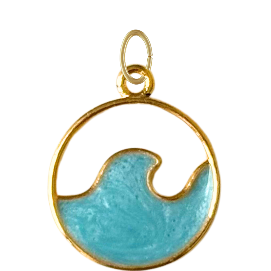Turquoise Enamel Round Wave Charm