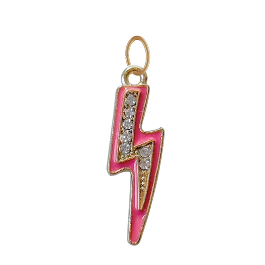 Large Enamel Lightning Bolt Pendant: Hot Pink
