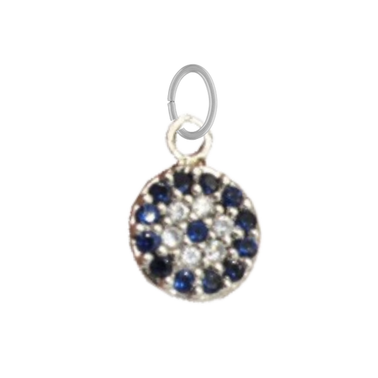 Small Silver and Navy Blue CZ Gem Evil Eye