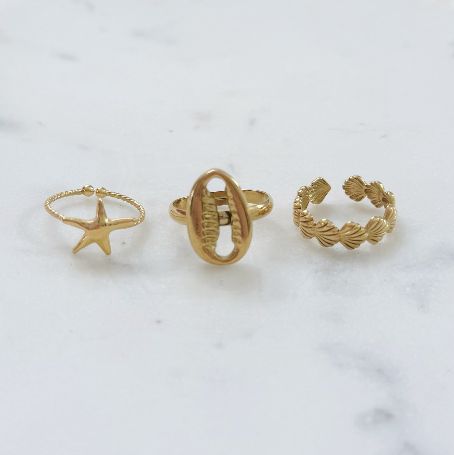 Gold Coastal Shell Ring Set