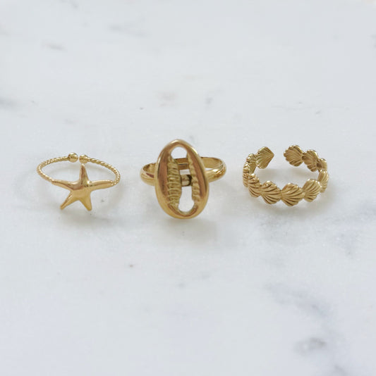 Gold Coastal Shell Ring Set