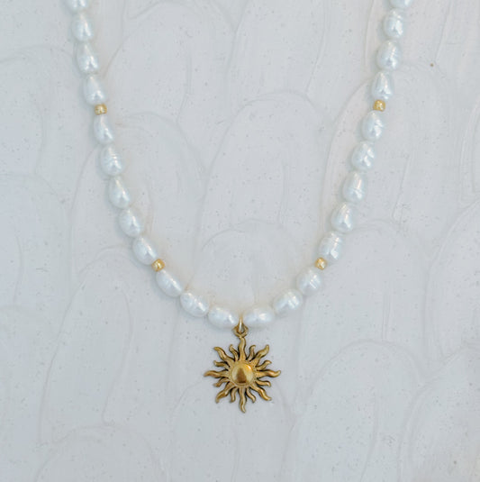Chunky Pearl & Gold Charm Necklace