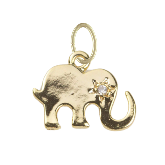 Tiny Gold Elephant with CZ Gem Eye Charm