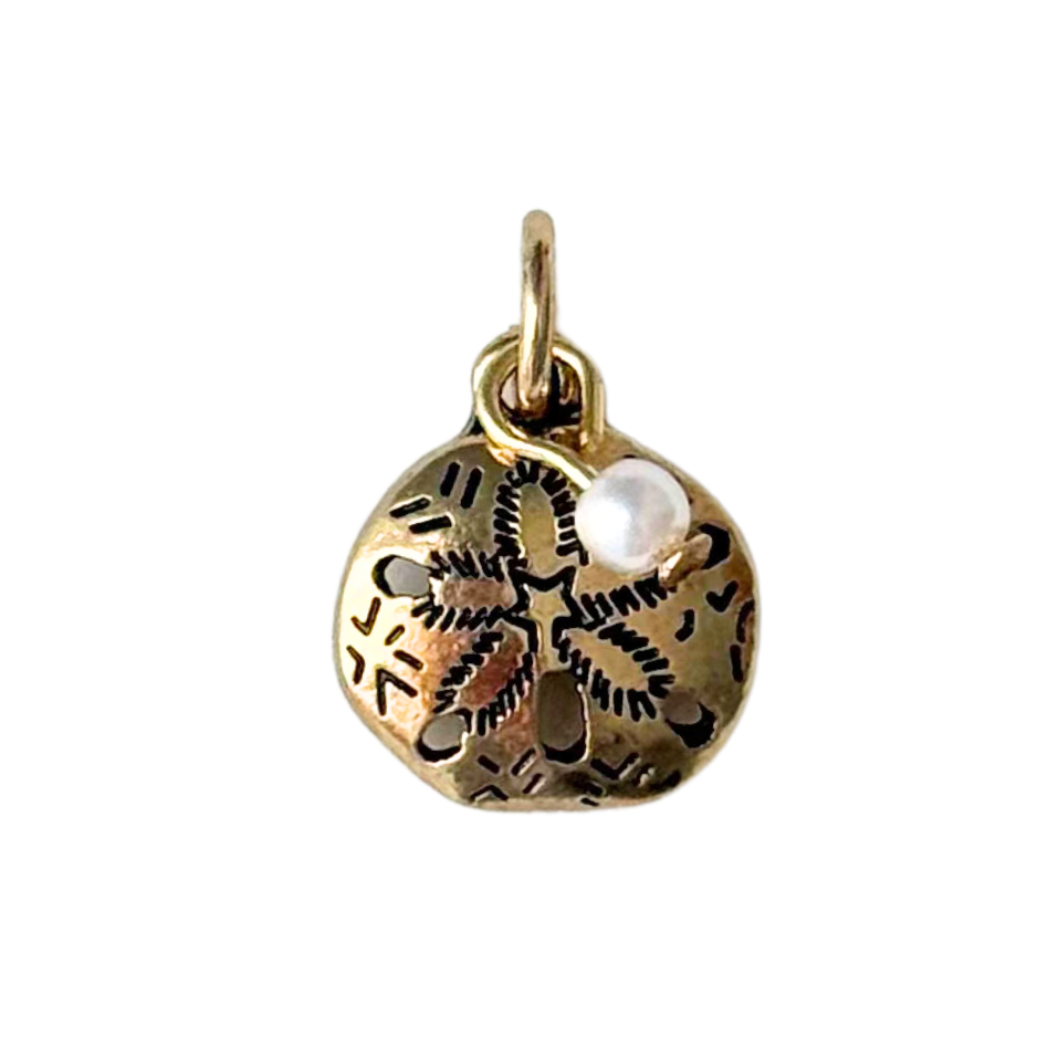 Dainty Gold Sand Dollar with Pearl Charm