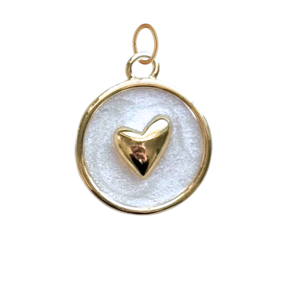 Pearl White Heart Coin Charm