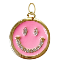 Gold Pink CZ Gem Smiley Face Pendant