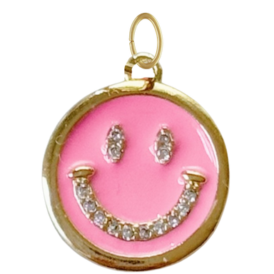 Gold Pink CZ Gem Smiley Face Pendant