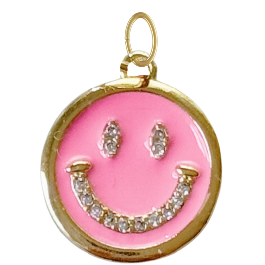 Gold Pink CZ Gem Smiley Face Pendant
