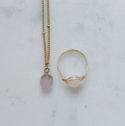 Rose Quartz Necklace and Ring Gift Set