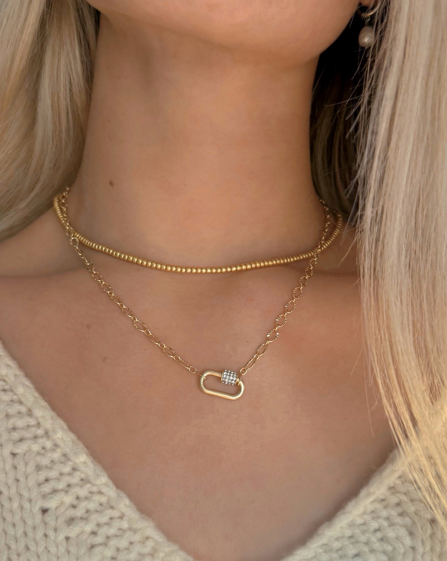 Dainty Gold CZ Carabiner Necklace
