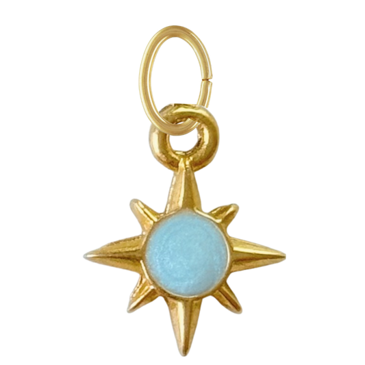 Gold North Star Charm: Light Blue Enamel