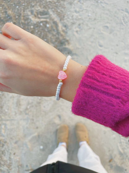 Pink opal heart beaded bracelet