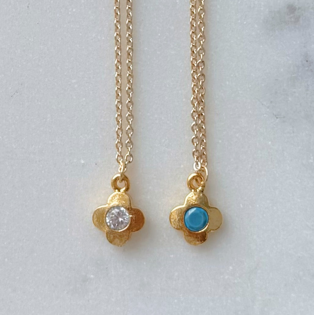 Dainty Gold Clover Gem Necklace